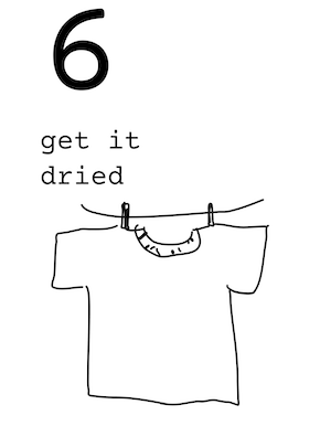 Get it dried, and a hand-drawn picture of a t-shirt on a washing line